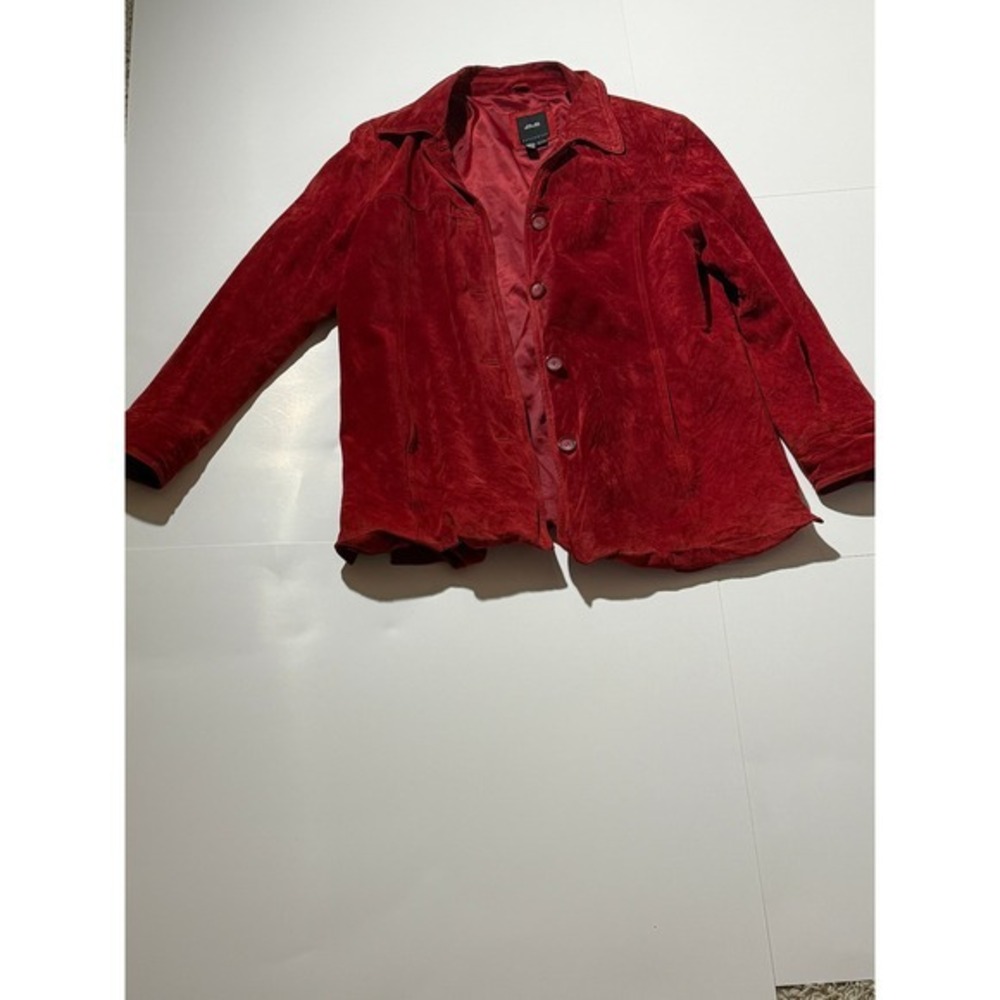 JLC New York Red Suede Leather Button‎ Down Blazer Jacket Womens XL TG